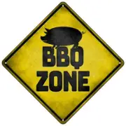 BBQ Zone Pig Novelty Mini Metal Road Notice 8" Cross Xing Crossing Sign