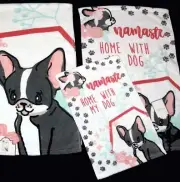 2 Kassafina Boston Terrier NAMASTE Home With My Dog Fingertip Towels NWT DISC