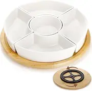 [Blissify] Lazy Susan Serving Trays, Ceramic Appetizer Divided Dishes, 360° Rotating Tray and Platters, Spinning Snack Tray for Fruit, Veggies, Candy, Tacos, Chips and Dip