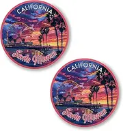 [No Thorns Media] Santa Monica California 2 Pack Pinback Buttons 2.25" Fun Pins for Clothes, Backpacks, Hats, and Jackets - Cartoon, Retro, and Punk Style Lapel Badges, Slogans, and Party Pins ID45000, Metal, no