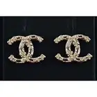 Chanel 22C Gold Crystal Camellia CC Logo Large Statement Drop Stud Earrings