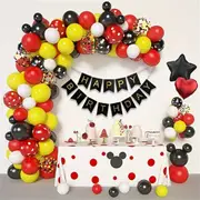 129Pcs Cartoon Mouse Balloon Set Mouse Theme Birthday Decoration Black Red Yellow Aluminum Foil Birthday Party Decoration