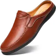 [LUODENGLANG] Men’s Slip-On Loafers Handmade Leather Slippers Breathable Comfortable Soft Hand Stitched no-heel Casual Shoes For Men
