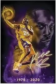 Kobe Bryant Inspirational Poster Canvas Wall Art, Basketball Star Player Sports Painting Decor, Motivational Artwork Room Aesthetic for Home Office Gym Dormitory Wall Decor, Unframed 16" x 24" Signed