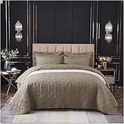 KUSQDT Embossing Cotton Double Bed Plaid Soft Sanding Bedspread On The Bed Quilt Bed Cover Blanket Quilted Bed Sheet Linens Bedspreads 3-Piece Comforter Set Sheets(Coffee,1pcs 240x250cm)