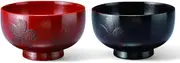 J-Kitchens Miso Soup Bowl, Wooden Pair, Sakura, Negoro & Akebono, 4.4 x 2.6 inches (11.3 x 6.5 cm), Current Model
