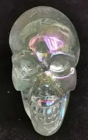 170g Rainbow Aura Quartz Crystal Bismuth Titanium Silicon Sculpture Skull 1