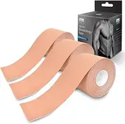 3-Pack Kinesiology Tape Pro Athletic Sports. Knee, Ankle, Muscle, Kinetic Sport Dynamic, Physical Therapy. Strong-Rock Breathable h2o Resist Cotton.Roll,Uncut,2in x 16.4ft.Bulk k Beige