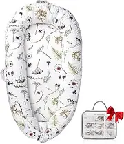 JOCUTE Baby Lounger, Ultra Breathable Soft Cotton Perfect for Tummy Time, Portable & Adjustable Infant Floor Seat for Traveling | Newborn Shower Gift(Forest)