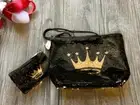 Hallmark Black & Gold Reversible Sequin Crown Tote Bag & Wallet SET | Vegan NWT