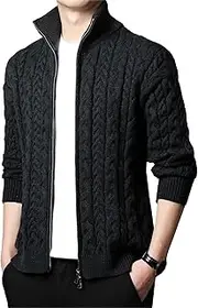 [JEShifangjiusu] Mens Casual Slim Fit Knitted Cardigan Zip-Up Long Sleeve Knit Coat Thermal Twisted Pattern Sweaters