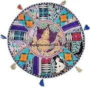 Handmade Vintage Patchwork Cotton Boho Chic Bohemian Hand Embroidered Decorative Ethnic Foot Stool Round Floor Pillows & Cushion Cover Seating Pouf Ottoman
