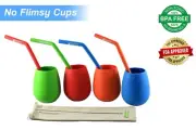 Silicone Wine Glasses Unbreakable Set of 4 Bundle with matching Silicone Straws