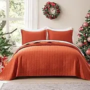 NexHome King Size Quilt Bedding Set, Burnt Orange Bedspread with 2 Pillow Shams, Reversible Geometric Pattern Lightweight Coverlet for All Seasons, Soft Microfiber Modern Bed Cover Set, 106"x96"