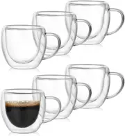 Double Walled Espresso Cups Set of 6, 2.7Oz Clear Espresso Cup, Double-Layer Ins