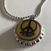 Vintage Bottle Cap Glow In The Dark Necklace Hippie Peace Sign New Old Stock