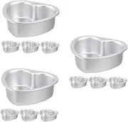 ULTECHNOVO 3sets Heart Shaped Baking Pan Aluminum Alloy Heart Cake Mould Non Stick for Weddings Events 4pcs*3