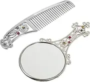 1Set Portable Vintage Mini Mirror with Comb Elegant Handheld Makeup Mirror Travel Friendly Design for Purse Handbag Durable Construction