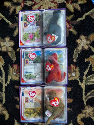Beanie Babies Mcdonalds TY Dinosaur Trio 2000 Set of 3 Rex Steg Bronty