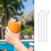 4Pcs Glass Bent Straw Clear Perfect Reusable Straw For Daily Drinking Tea