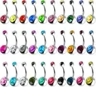 12x Belly Bar Navel Crystal Double Gem Barbell Labret Lip Bars Tragus Piercing