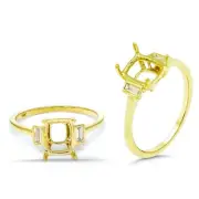 Emerald Cut 7x5mm Ring Semi Mount In 14k Yellow Gold With Diamond Accents(54653)