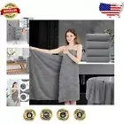 Premium 4-Piece Bath Towel Set - Extra Large 35"x70" Grey Microfiber Towels