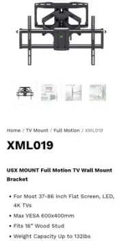 USX MOUNT XML019 Full Motion TV Wall Mount for 37-86” TV