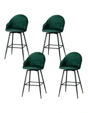 [Artiss] Velvet Swivel Metal Legs Bar Stools x4 in Green