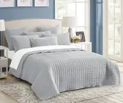 Abhomefashion 7 Piece Vintage Stone Wash Comforter/Bedspread/Coverlet Set Queen Silver