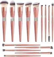 Professional Makeup Brushes Set，14 pcs Diamond Encrusted Handle Hair Cosmetic Make Up Tool，Powder Foundation Blending in Set