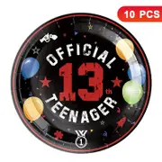 13th Birthday Official TeenagerTheme 9 inch 23cm Plates 10PK - Kids Birthday Party Tableware