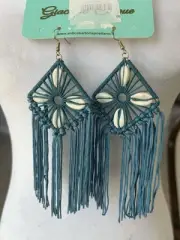ANTICA SARTORIA GORGEOUS SHELL & STRINGS BLUE LONG EARRINGS NWT