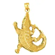 14K Gold 30MM Long Crocodile Pendant