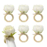 Napkin Rings, Set of 6 White Flower Napkin Holders Dinner Tables Rings for We...