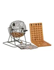 [Jenjo] Bingo 75 Player Set With Metal Cage & Wooden Scoreboard