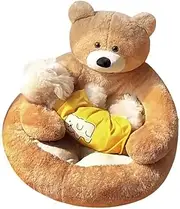Cute Bear Hug Design Dog Cat Beds Plush Pet Beds Cuddler, Warm Soft Calming Dog Beds with Removable Washable Cover Non-Slip Bottom (Diameter 30 in, Khaki)