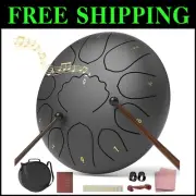 D Major Steel Tongue Drum: 8-Inch Handpan with Mallets & Music Book - Black