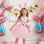 淡粉色兔子毛絨短裙帶耳朵頭帶女孩生日派對複活節節日服裝兒童萬聖節服裝