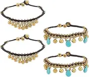 [PH PandaHall] Bohemian Ankle Bracelets, 2pcs Bell Anklets Indian Anklets Golden Bell Ankle Bracelet Turquoise Drop for Women Adults Boho Summer Beach Jewelry Gifts, 9.5 inch, 9.45inch, no gemstone
