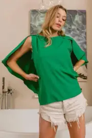 BiBi Woven Top With Fold Over Back Detail