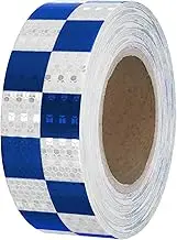 uxcell Reflective Tape, 2 Inch x 82 FT Waterproof Self Adhesive High Visibility Safety Warning Grid Tape Outdoor Reflectors for Trucks Trailers Cars, White Blue