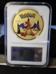 Pokemon Charizard Slabbed Collectible Coin Gold Plated Metal Medallion
