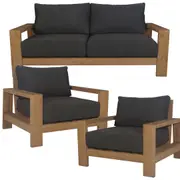 Stud 3pc 2+1+1 Seater Outdoor Patio Sofa Lounge Chair Set Solid Timber Frame