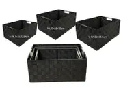 3-Piece Black Woven Basket Set – Decorative Storage Bins with Handles