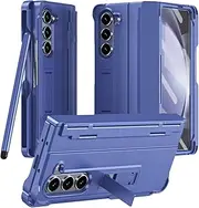 [Asuwish] Phone Case for Samsung Galaxy Z Fold 5 5G 2023 with Built-in Screen Protector Cover and S Pen Holder Stand Kickstand Hinge Protection Rugged Cell ZFold5 Z5 G Fold5 5Z ZFold G5 Women Men Blue