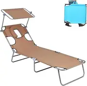 Folding Beach Lounge Chair, 3-in-1 Sun Tanning Chair, Folding Lounge Beach Chair, Folding Beach Lounge Chairs for Adults, Beach Lounge Chair Folding for Seaside Pool Deck(Brown)