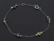14K White Solid Gold 6" multi-Color Evil Eye Children's Bracelet