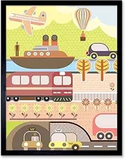 Nursery Transport Bus Train Car Ship Kids Bedroom Art Print Framed Poster Wall Decor 12X16 Inch