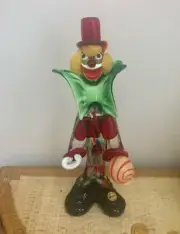 NEW AUTHENTIC MURANO GLASS CLOWN RED HAT/YELLOW HAIR/with Yellow ball.ITALY.